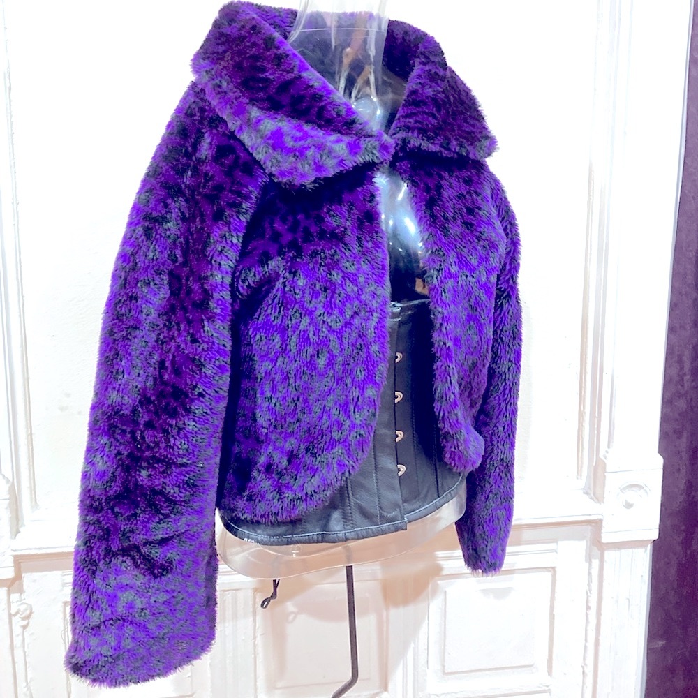 Purple Leopard Faux Fur Jacket